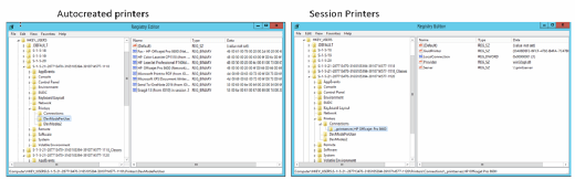 Mapped printers as they appear in the registry