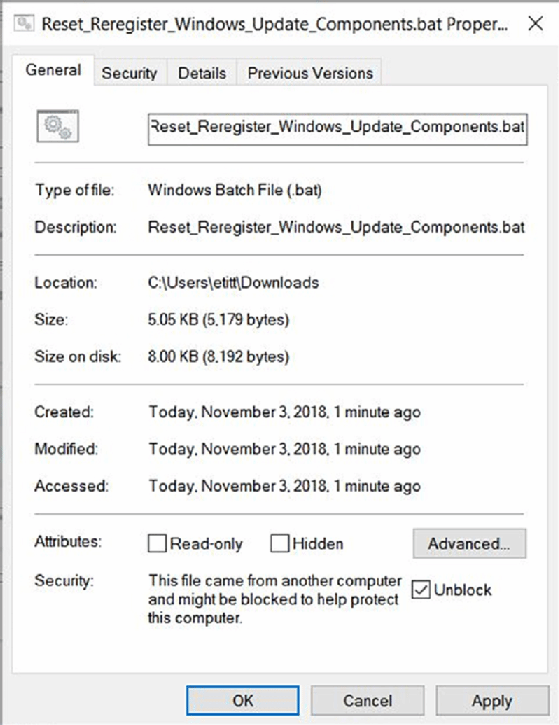 Unblock the batch file.