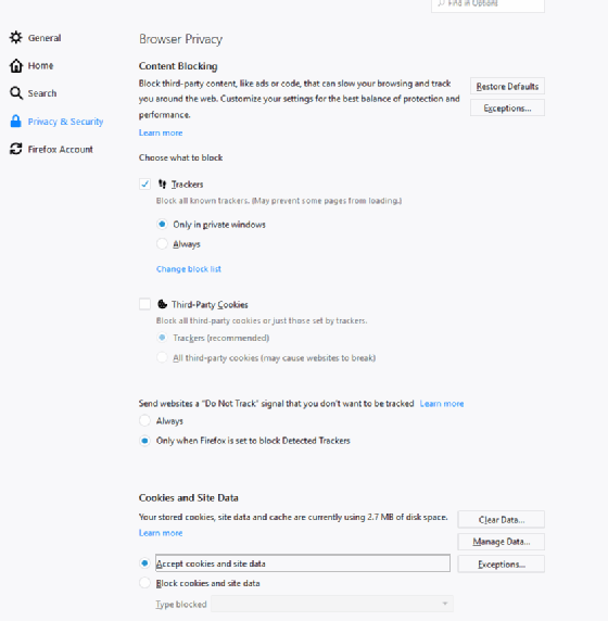 Firefox browser privacy
