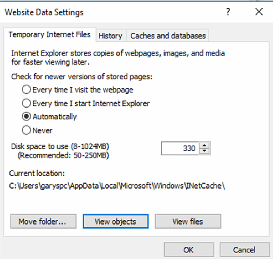 Temporary internet files