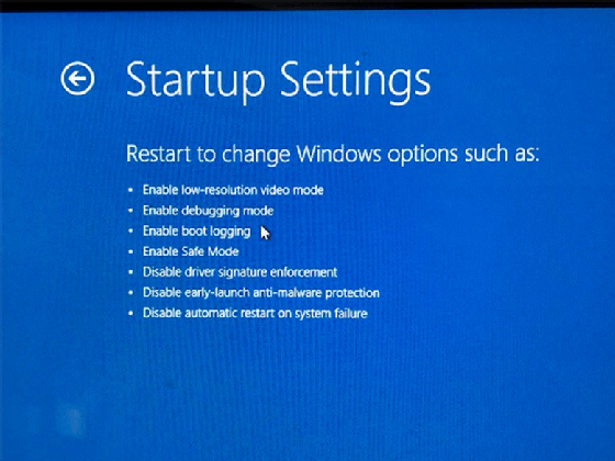 Startup settings