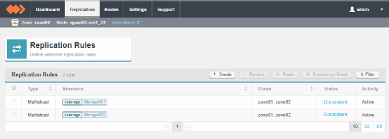 screenshot of LiveData for MultiCloud showing replication rules