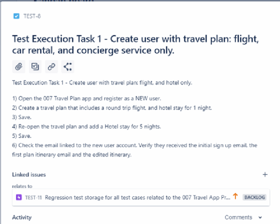 Jira test execution task description