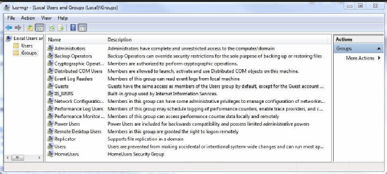 Local Users and Groups console, one of several administration tools