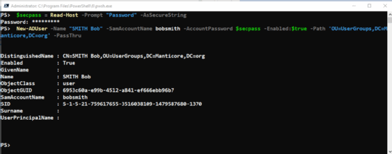 New Active Directory user account