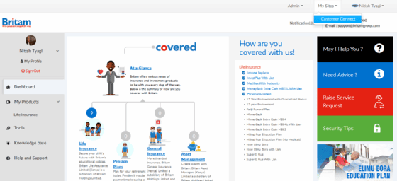 Image of Britam's customer portal interface