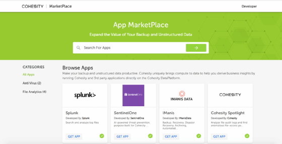 Screenshot of Cohesity MarketPlace
