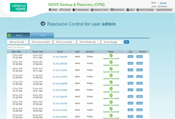 Screenshot of Resource Control main console
