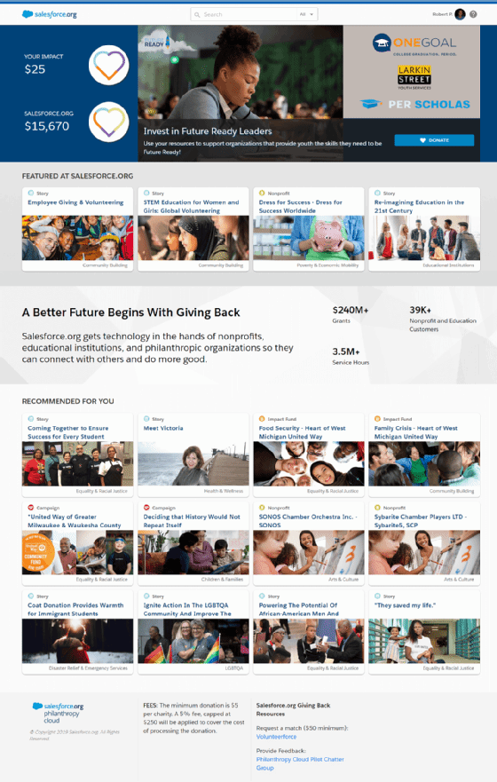 Screenshot of the Salesforce.org Philanthropy Cloud homepage