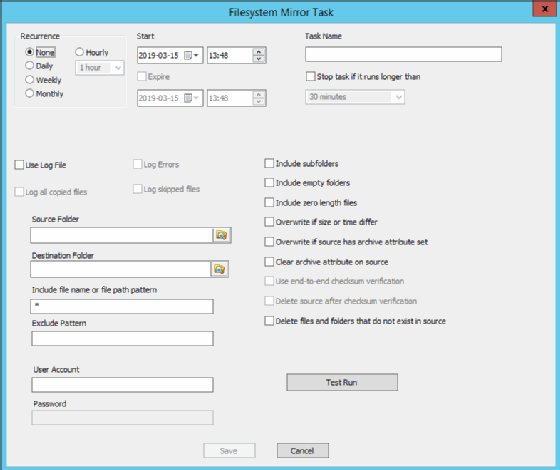 Screenshot of XenData FS Mirror's interface