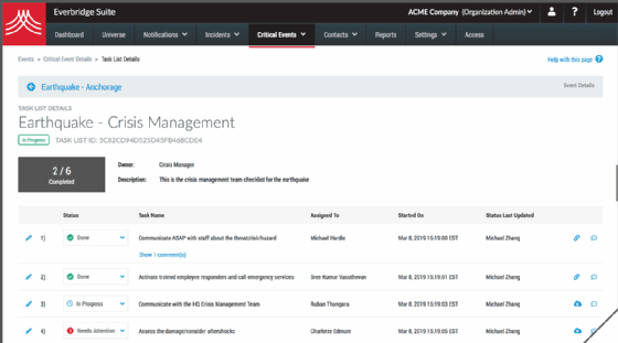 Screenshot of Everbridge Crisis Management application
