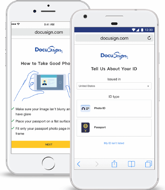 Image of the DocuSign ID Verification interface on a mobile phone.