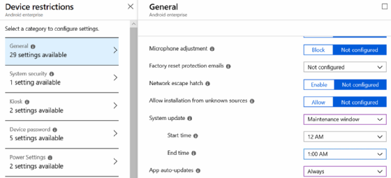 Configure Android maintenance windows