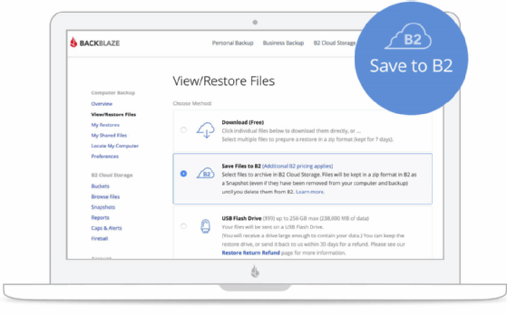 Screenshot of saving backup files to B2