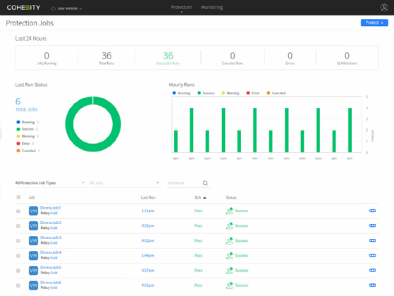 Screenshot of Cohesity's interface