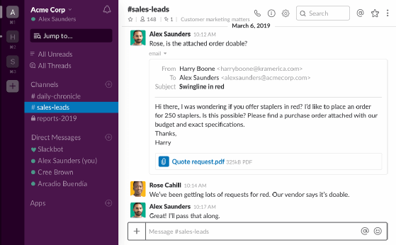 Screenshot of Slack