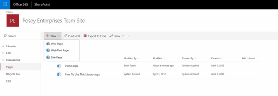 SharePoint Online screenshot for creating a new site page