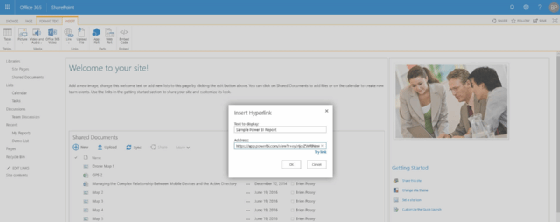 SharePoint Online screenshot for linking to Power BI reports