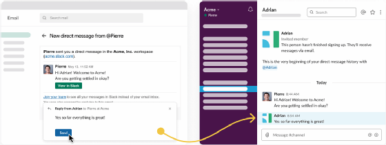 Screenshot of Slack email integration