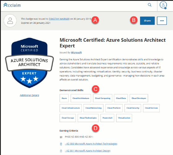 Microsoft Certified: Azure Solutions Architect Expert badge