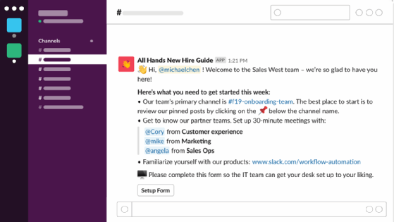 Screenshot of Slack Workflow Builder
