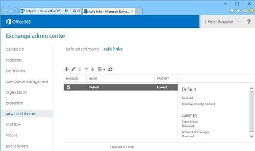 Safe links tab