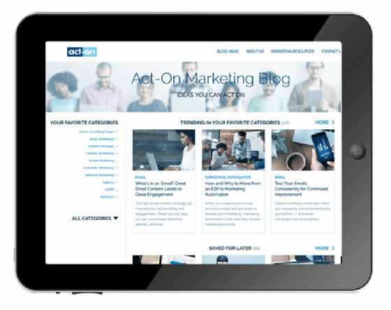 Act-On's Adaptive Web creates a library of recommended content for the end user.