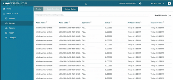 Screenshot of Unitrends direct-to-cloud interface
