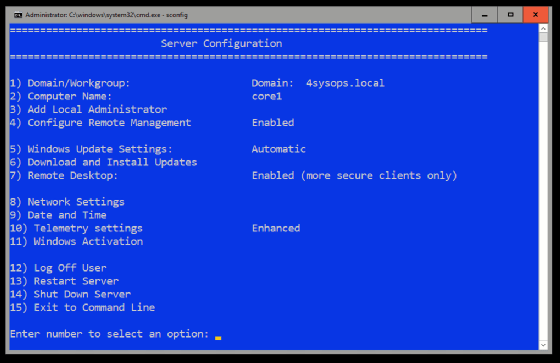 The Server Core local management utility