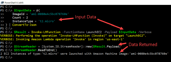 Post execution AWS Lambda function in PowerShell