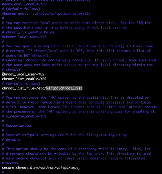 FTP server chroot_list_file