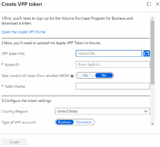 VPP's token creation form