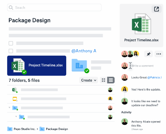 screenshot of Dropbox app