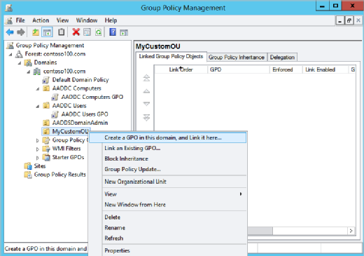 Screenshot showing AD Group Policy Management console.