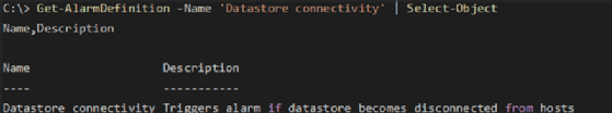 Get-AlarmDefinition cmdlet secondary output