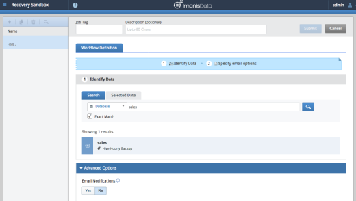 Screenshot of Recovery Sandbox user interface