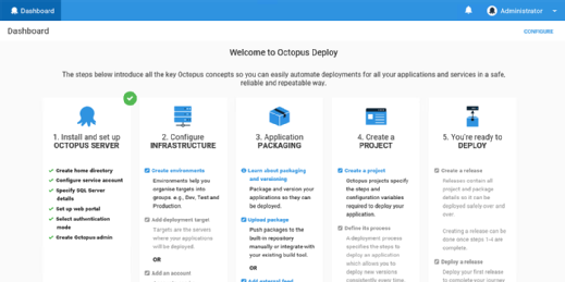 Octopus Deploy dashboard
