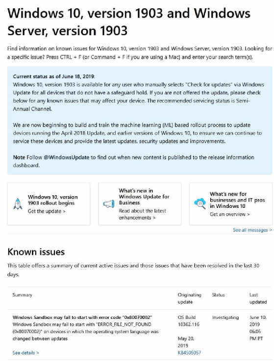Known issues document
