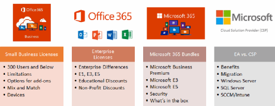 The subscription choices for Office 365.