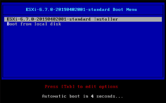 ESXi boot menu