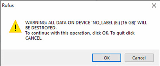 Rufus deletion warning