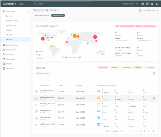 screenshot of Cohesity CyberScan dashboard