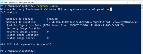 Windows RE is enabled