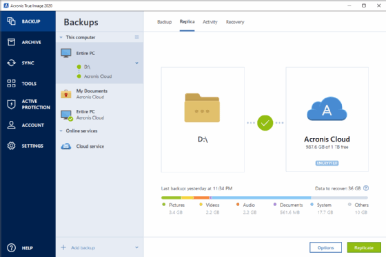 screenshot of Acronis True Image 2020