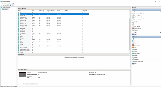 Screenshot of Hyper-V VM Manager dashboard.