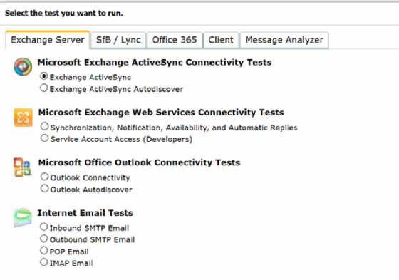 Remote Connectivity Analyzer web tool