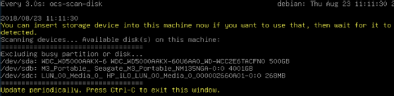 Destination media detecting in Clonezilla