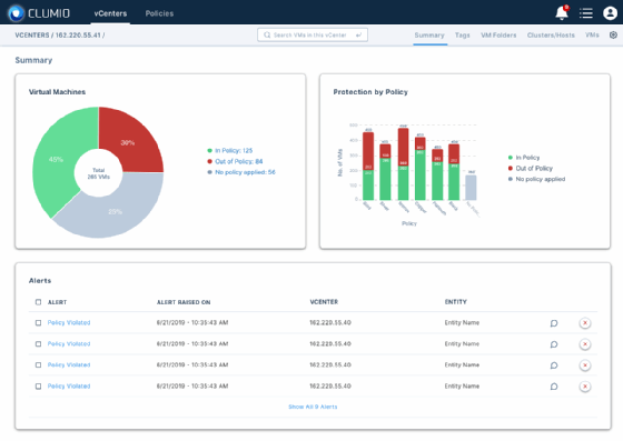 Screenshot of Clumio backup