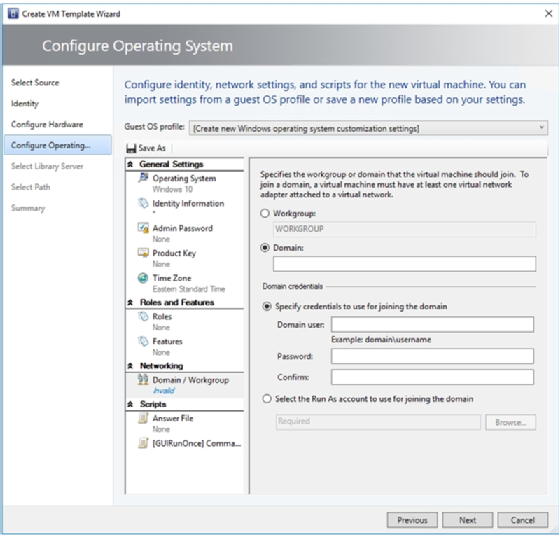 Create VM template wizard