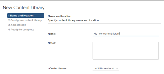 Content library configuration wizard